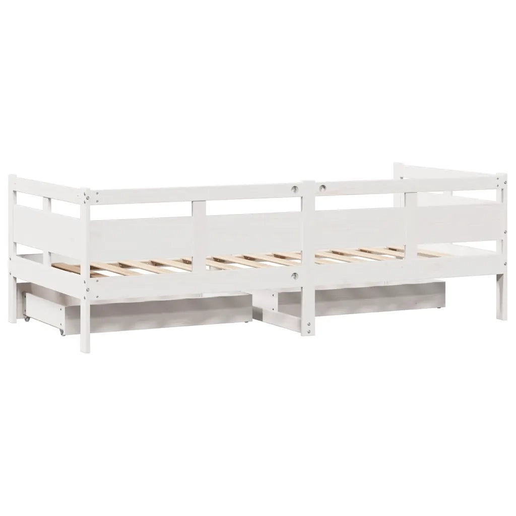 Dormeuse con Cassetti Bianco 90x200 cm Legno Massello di Pino 3302115