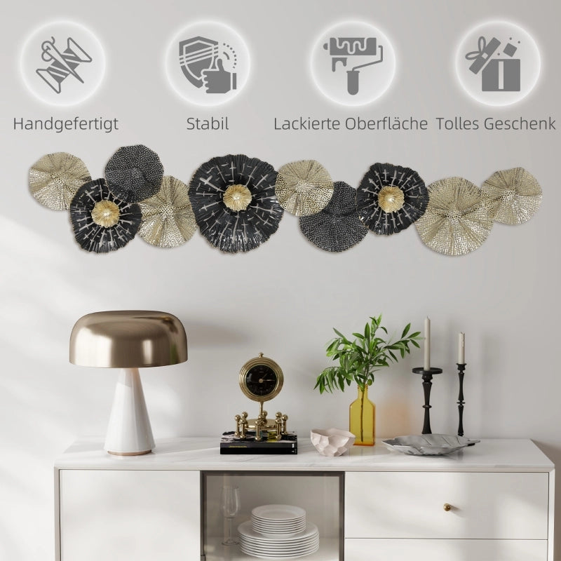 Decorazione murale con cornice in metallo, stile moderno, nero e oro