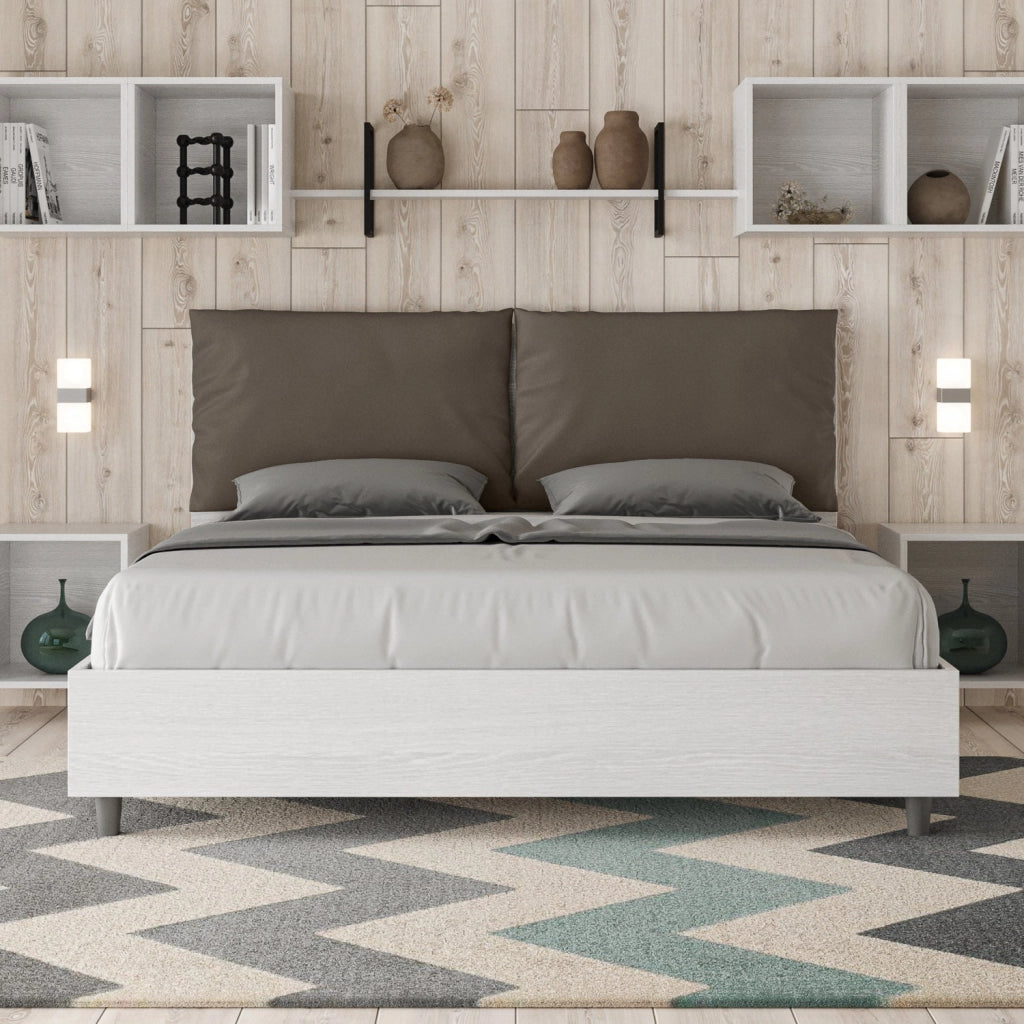 Letto Matrimoniale 160x190 cm con Rete e Contenitore Antea Egos Cappuccino