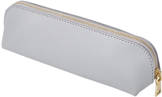 Etui per pennarelli in PU pelle, piccola borsa per pennarelli con chiusura a raccordo (grigio morbido)