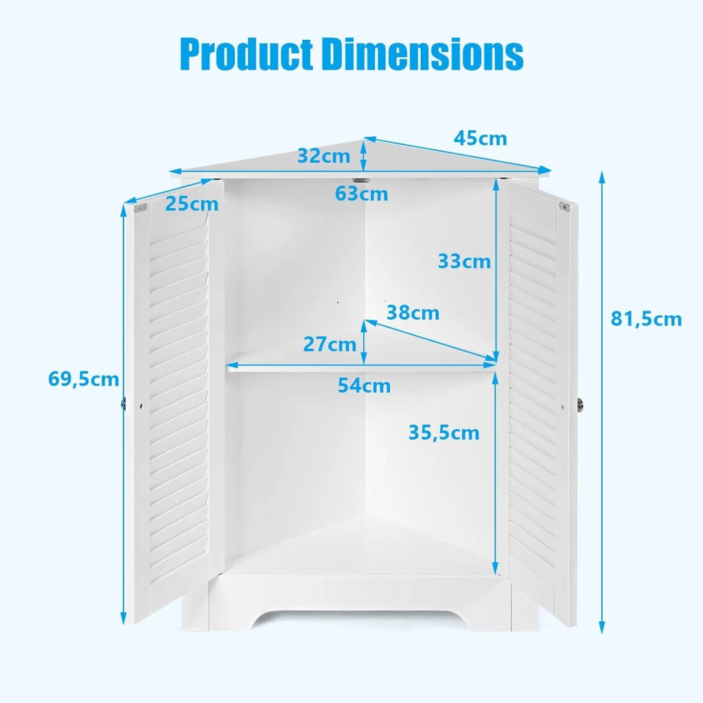 Armadio Angolare, Mobile Angolare con 3 Ripiani e 2 Ante, Adatto per Bagno, Ingresso, Soggiorno, Camera da Letto, Ufficio, 3 Colori, 63x31,5x81cm (bianco)