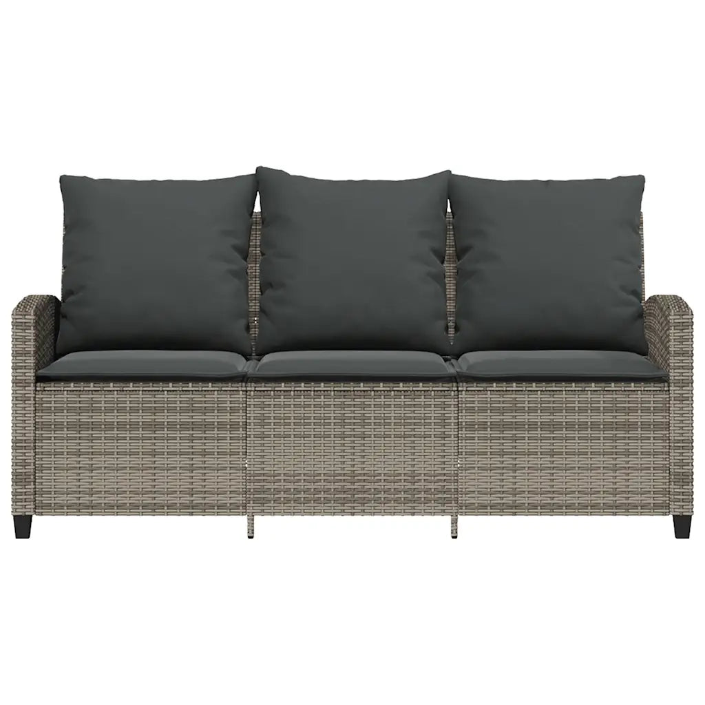 Divano da Giardino a 3 Posti Cuscini&Tavolo-Sofa da Giardino-Divano da esterno Grigio Polyrattan