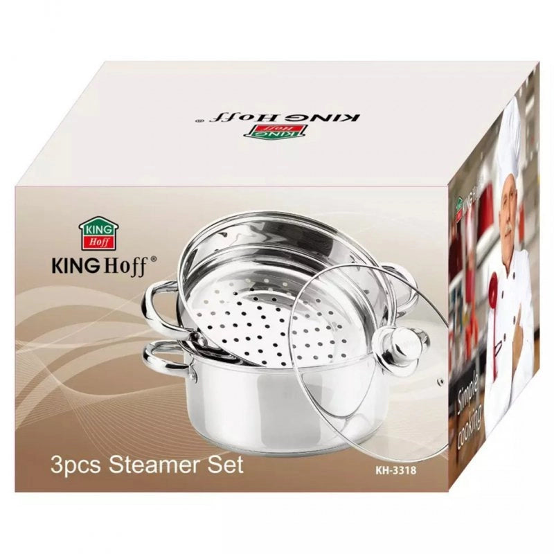 Set per cottura a vapore in acciaio inossidabile Kinghoff KH-3318 da 24 cm con manici Cool-Touch