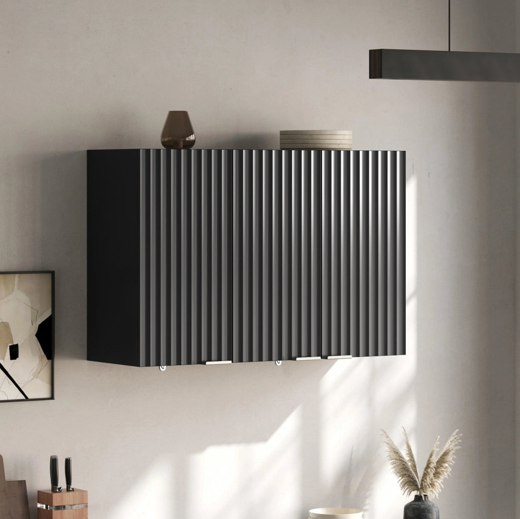 Pensile da parete con 3 ante in MDF; 90 x 29 x 60 cm; nero