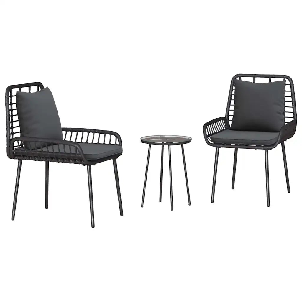 Set da Pranzo per Giardino 3 pcs Nero e antracite polyrattan 42010356