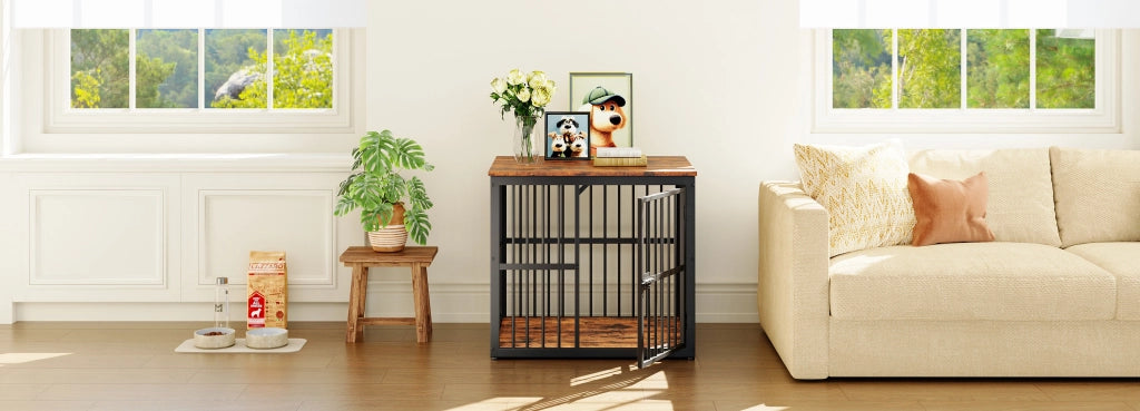 GABBIA PER CANI con 3 porte 68,4x53x61 cm Nero/Marrone con piano d'appoggio