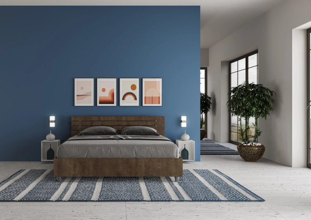 Letto matrimoniale contenitore 160x190 testata inclinata con doghe cemento Ankel