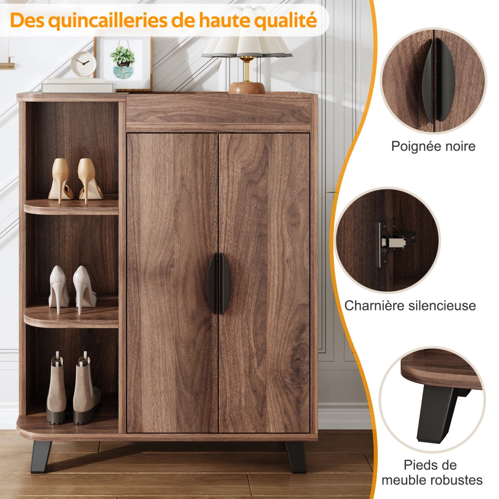 Scarpiera con vani aperti e ripiano superiore per ingresso e soggiorno in truciolare noce 80 × 32 × 99 cm