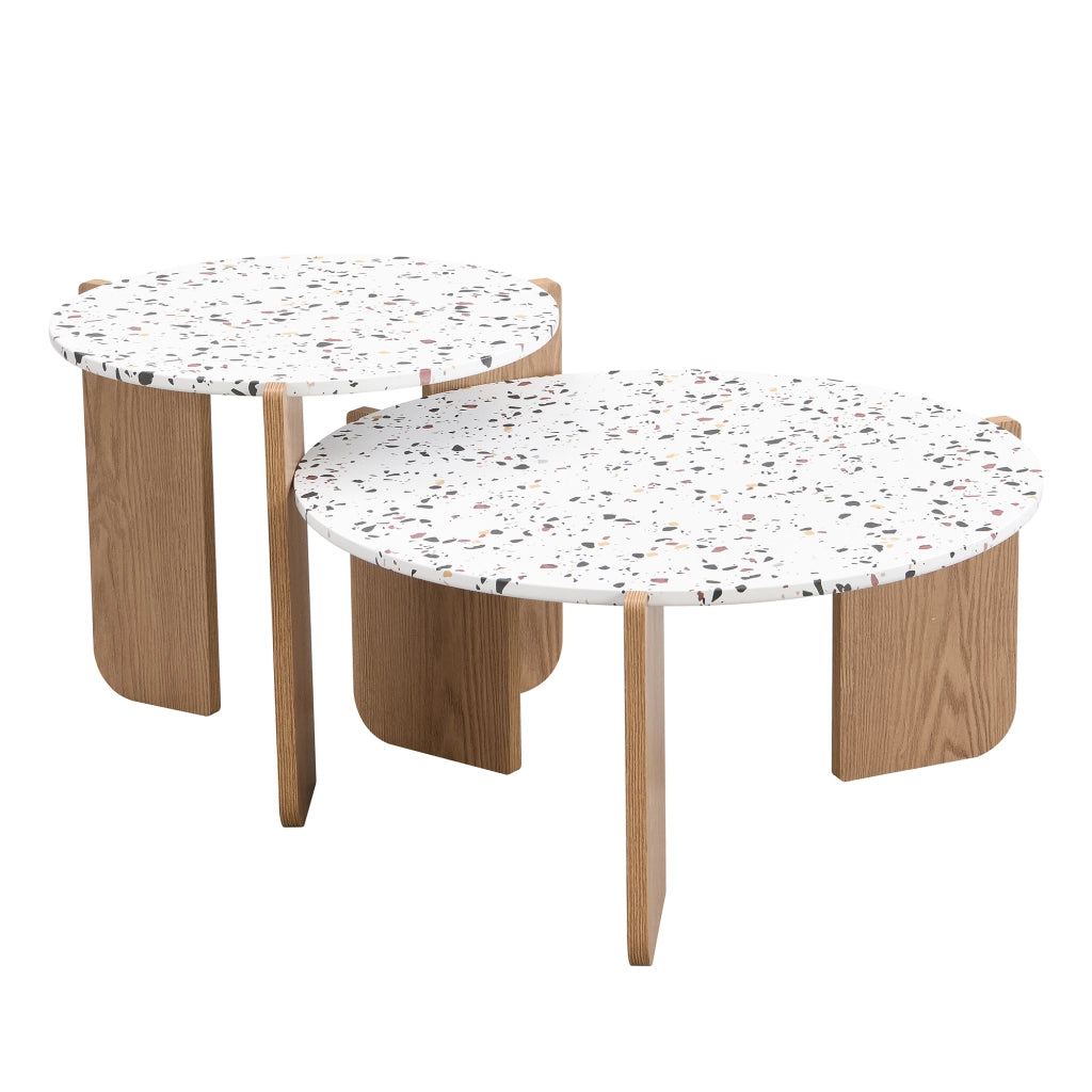 Tavolini da Caffè Impilabili 2 Pezzi con Piani Decorati; Stile Moderno; in MDF; Naturale; 70×70×35+50×50×45;5 cm