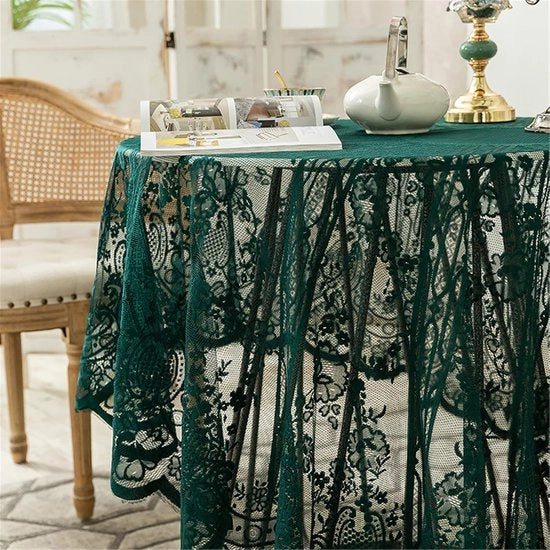 Tavolo con tovaglia verde a bordo con disegno floreale elegante, tovaglia rotonda con sovrapposizione per tavolo, decorazione da tavola per matrimonio, festa, vacanza, pranzo lungo, arredamento domestico (circa 190 cm/75, verde)
