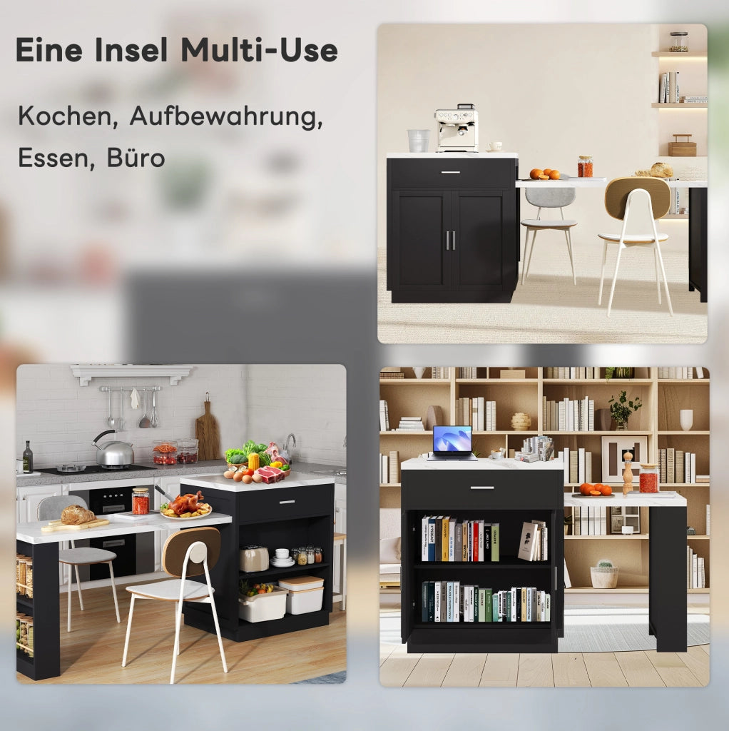 Isola cucina con tavolo estraibile, prese USB e contenitore