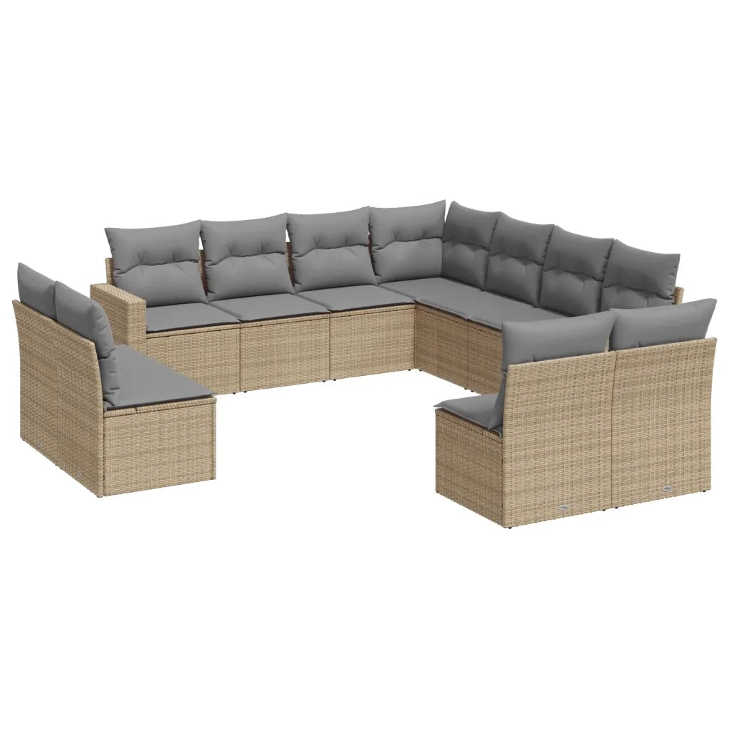 Set Divani da Giardino 11 pz con Cuscini Beige in Polyrattan 3251466