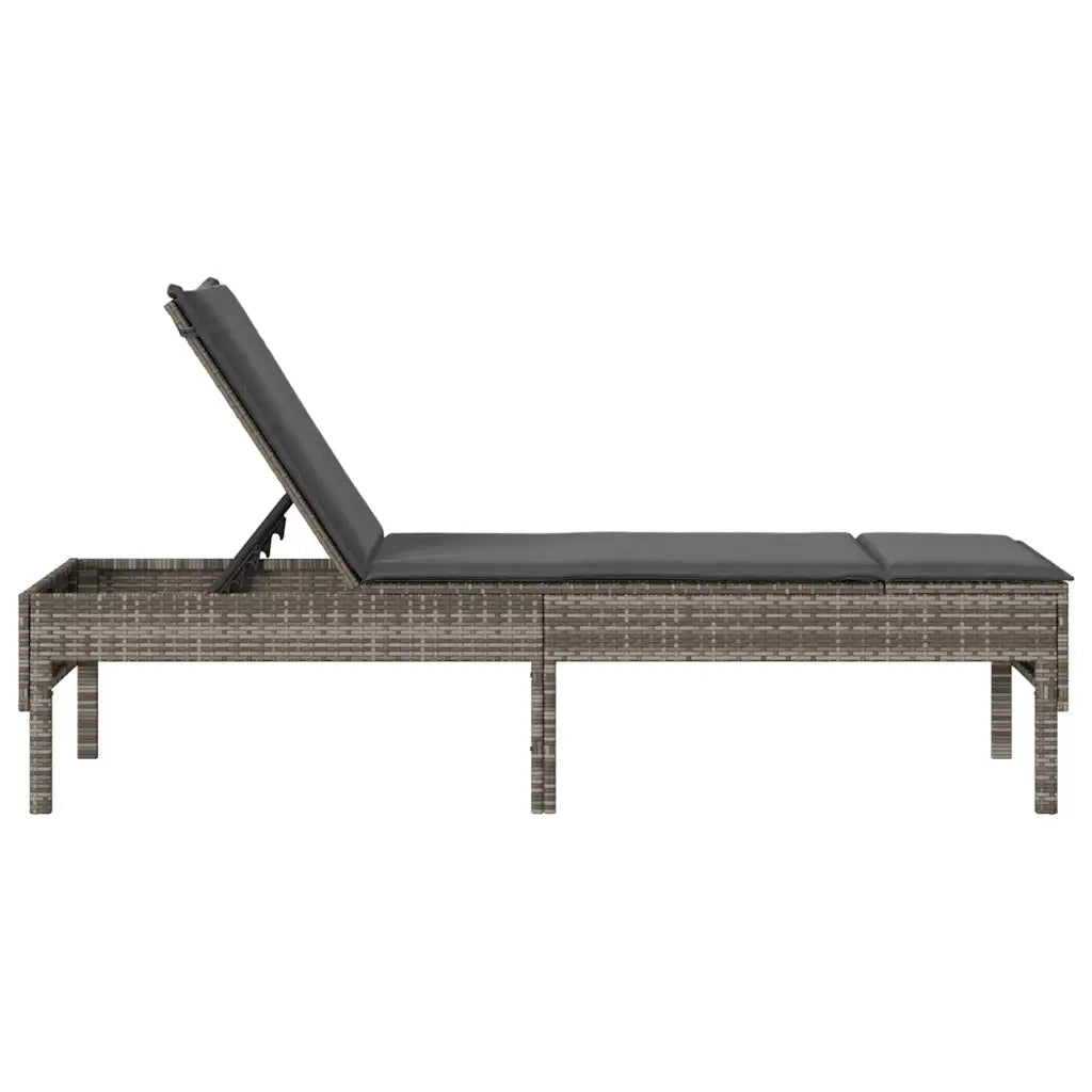 Lettino Prendisole con Cuscino Grigio 55x200x44cm in Polyrattan 4104102