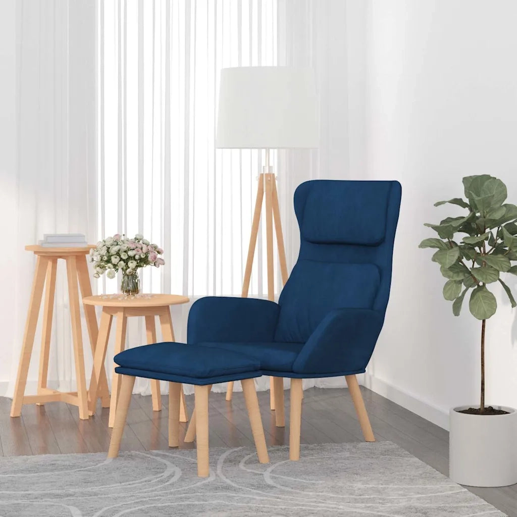 Divano Sedia-Poltrona Relax con Poggiapiedi Blu in Velluto 121652