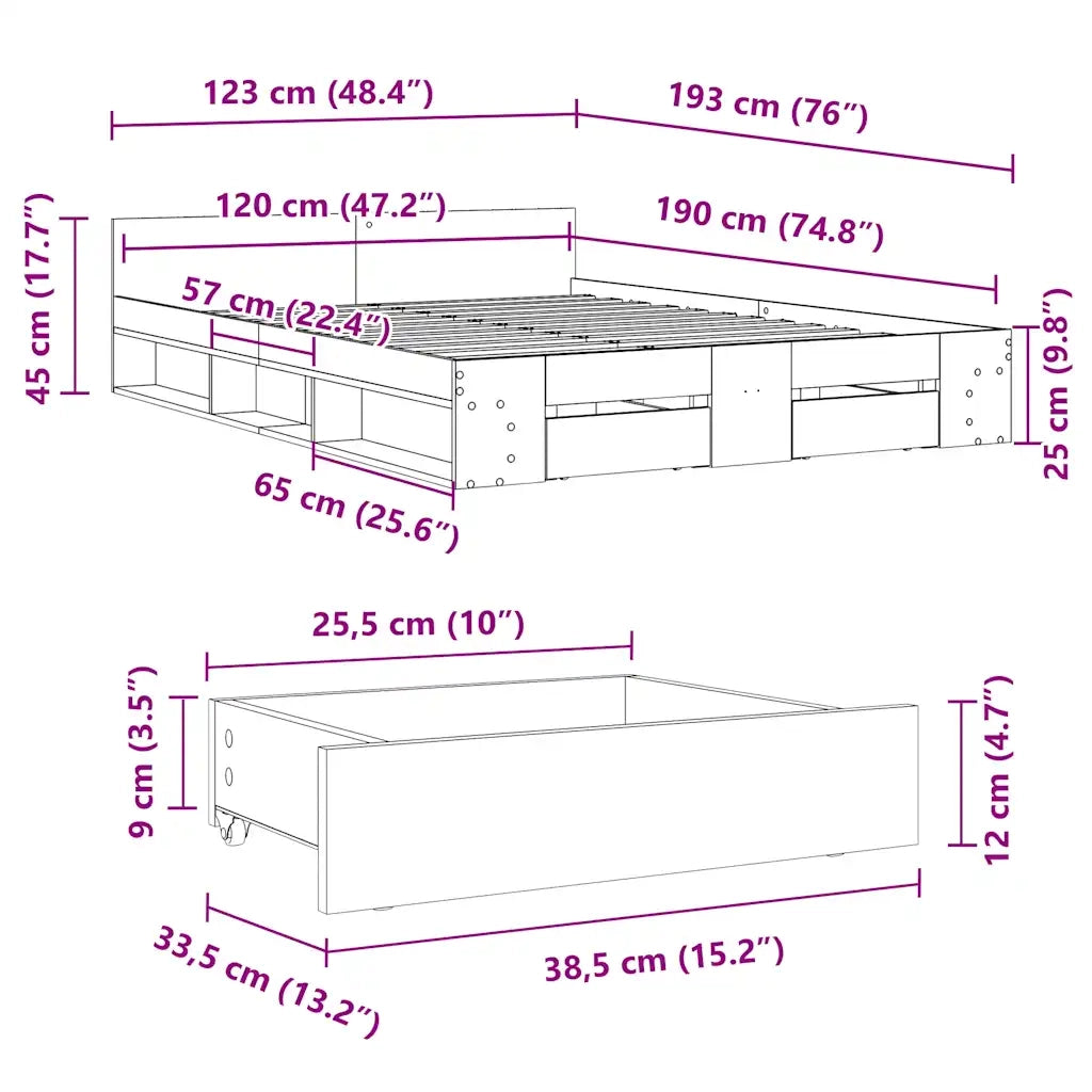Giroletto con Cassetti Bianco 120x190 cm in Legno Multistrato