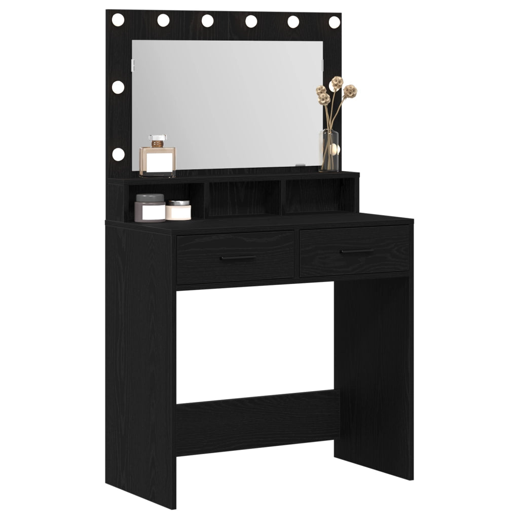 Tavolo da trucco con luci LED  - Nero Rovere 79x41x135 cm
