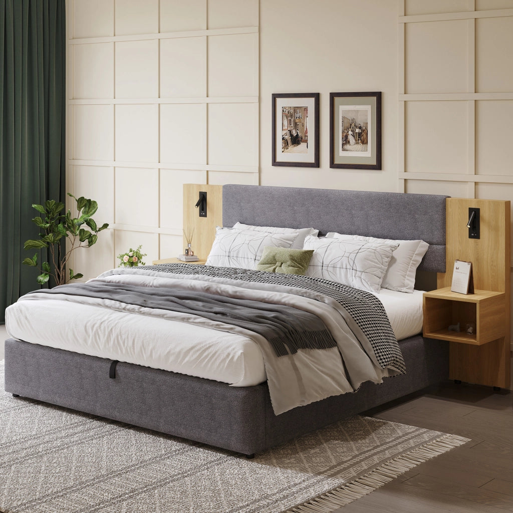 Letto contenitore 160x200 cm con USB, luce e 2 comodini