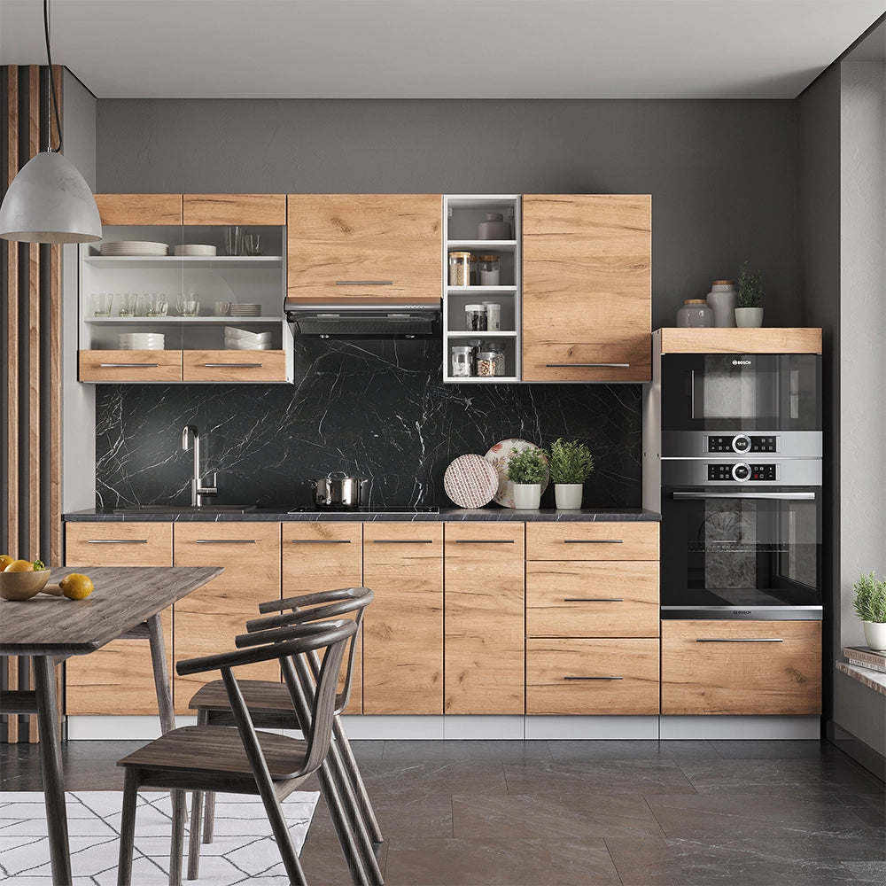 Cucina componibile Fame-Line Rovere dorato/Bianco 280 cm, PL Antracite Vicco