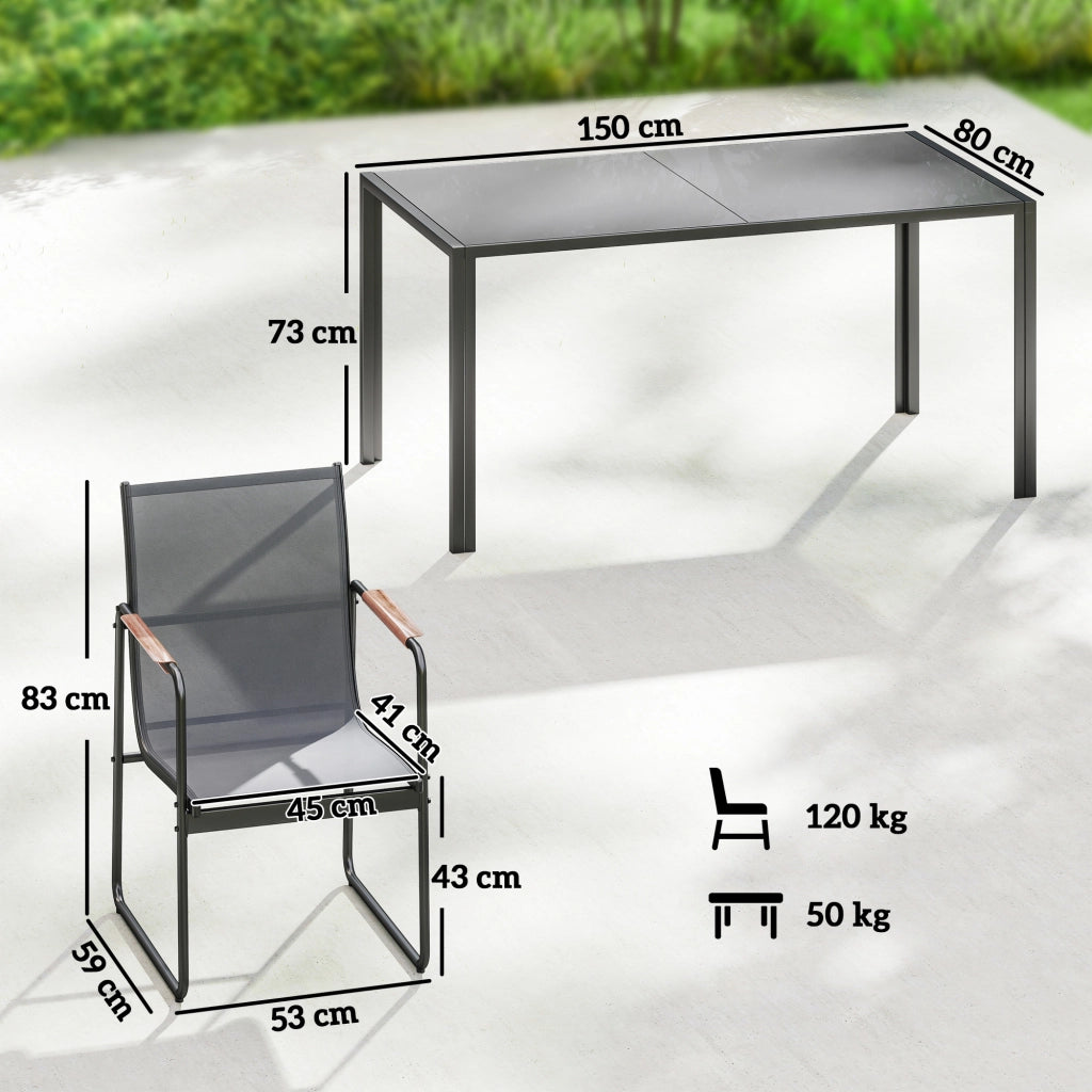 Set Giardino 7 Pezzi 6 Persone ¨C zephmum ¨C Tavolo Vetro Sedie Mesh Grigio