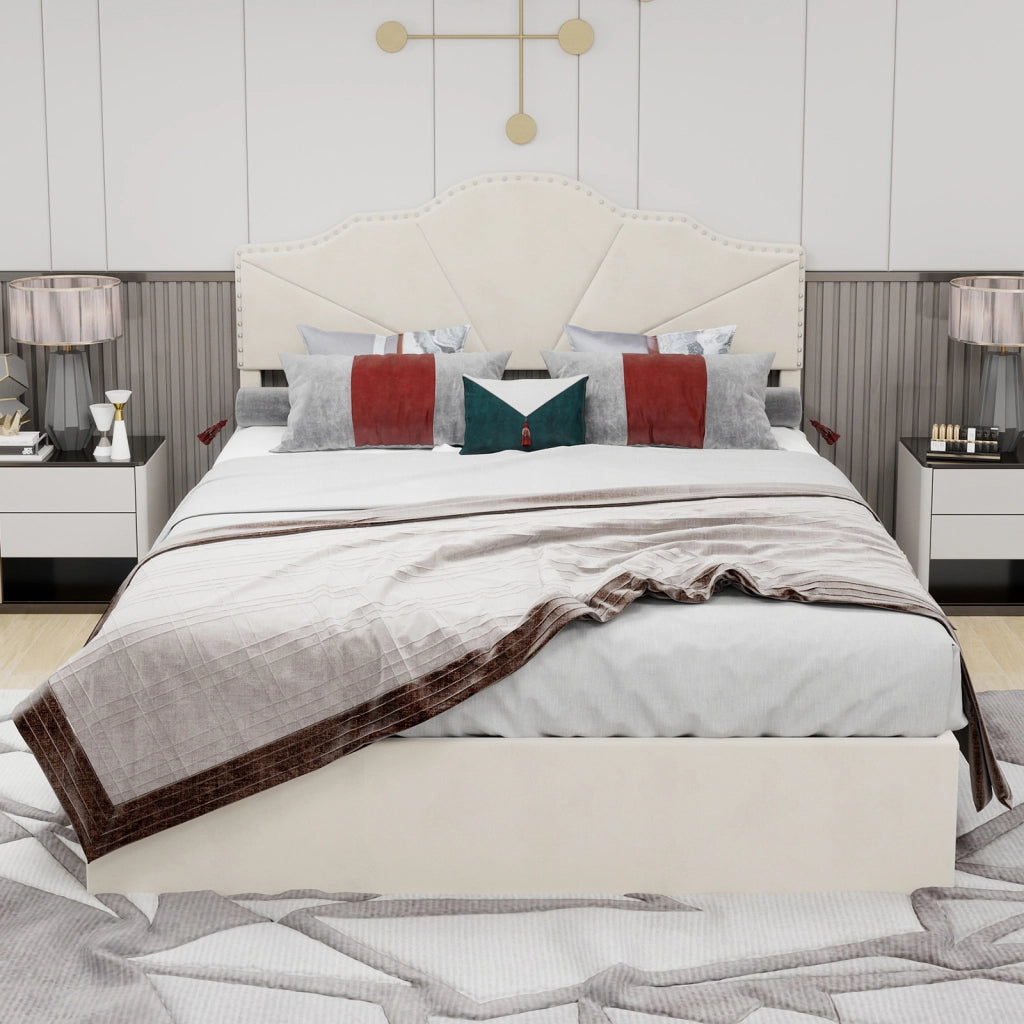 Letto Contenitore Imbottito ¨C MINIMAL ¨C Beige 140x200 con Testiera, Idraulico