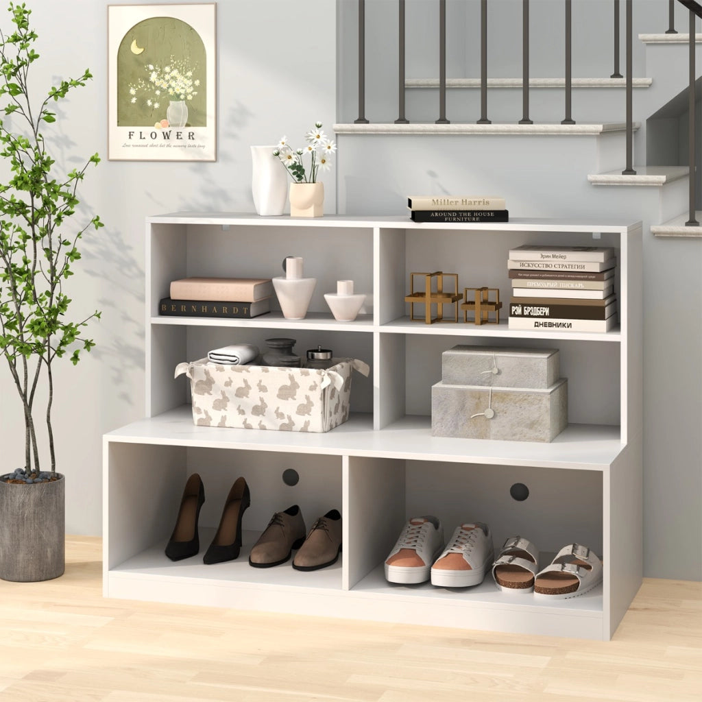 Scarpiera da ingresso di armadio e panchina 2-in-1 per soggiorno, Scarpiera da ingresso con 6 cubi e 2 kit antiribaltamento Bianco