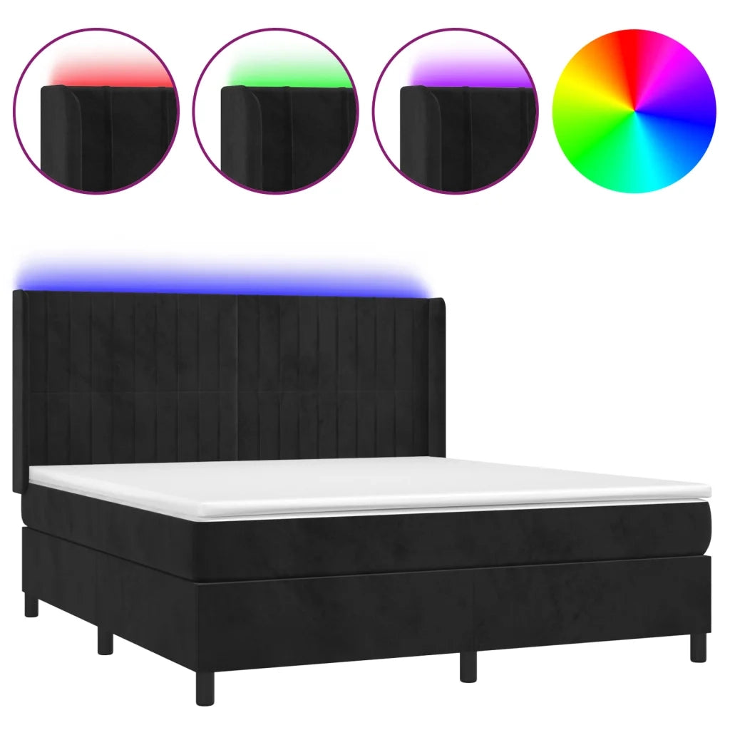 Letto a Molle con Materasso e LED Nero 160x200 cm in Velluto