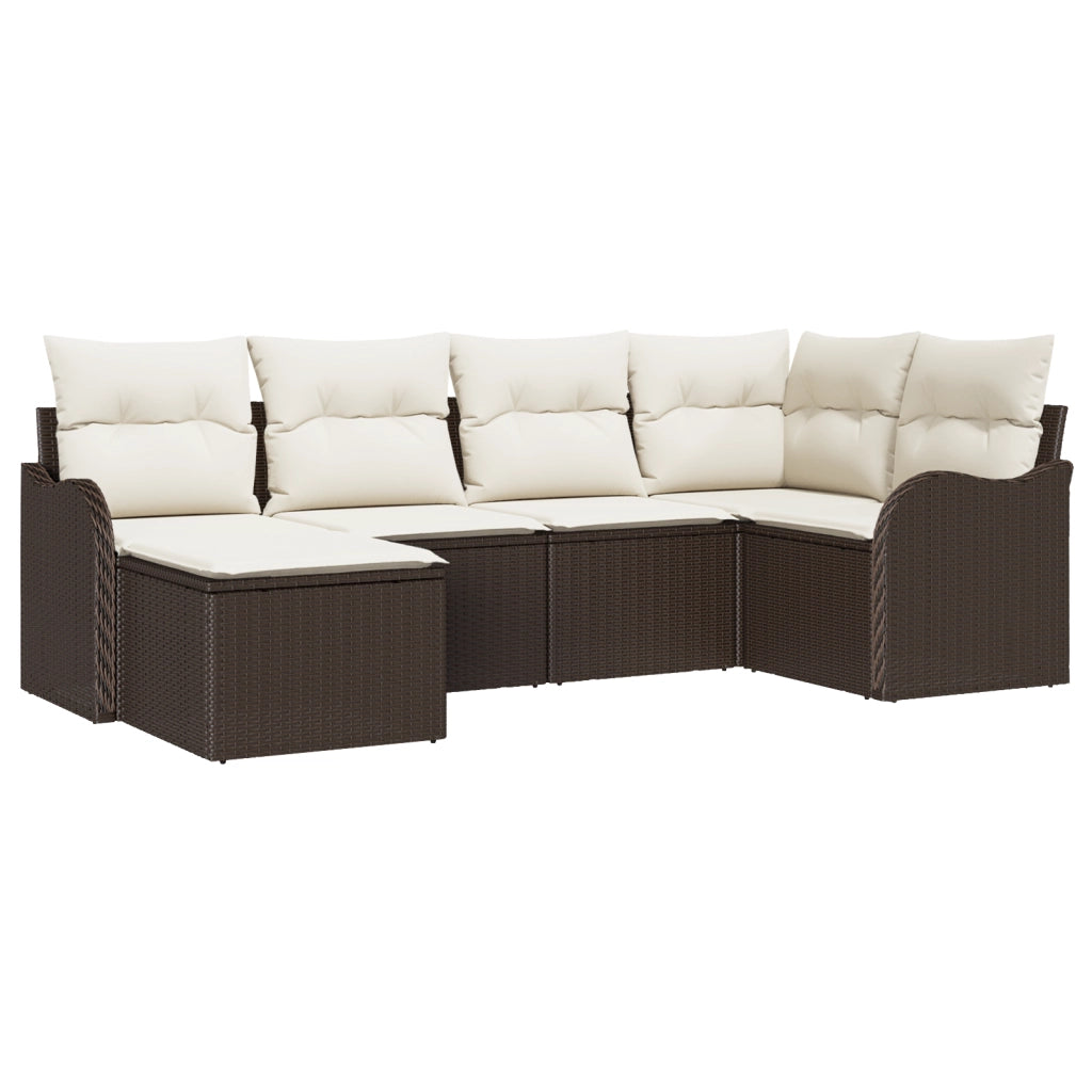 Set Divano da Giardino  6 Pezzi con Cuscini Marrone Vimini