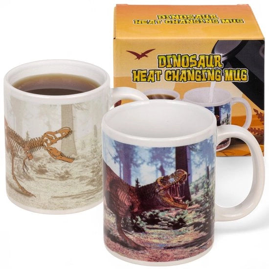 Tazza da Caffè in Terra Cotta - 330 ml - Tazza con Cambio di Colore - Motivo T-Rex - Ideale per i Bambini