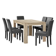 Set Pranzo con Tavolo 140x90 cm e 6 Sedie in Similpelle - Effetto Rovere Chiaro / Grigio scuro [en.casa]