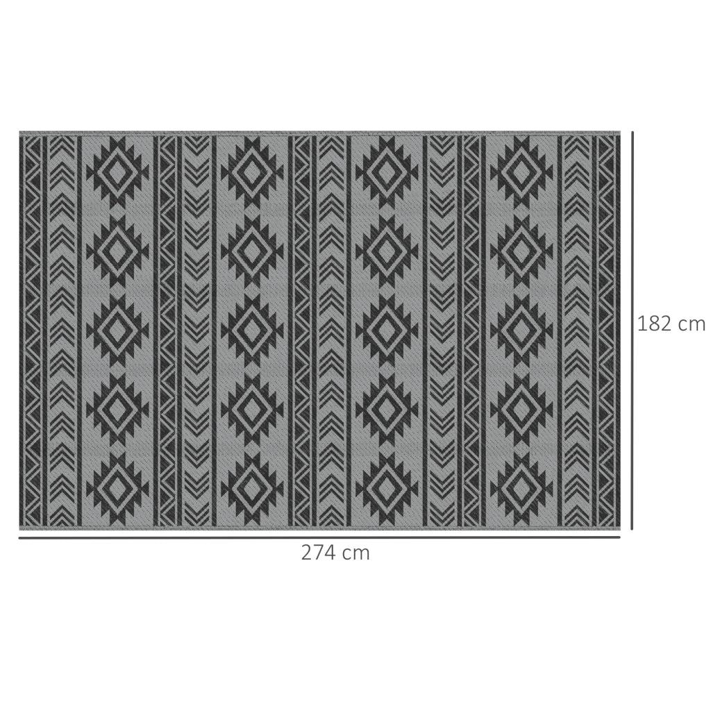 Tappeto Moderno per Esterni Nero e Grigio in PP con Design Reversibile e Pieghevole, 182x274 cm