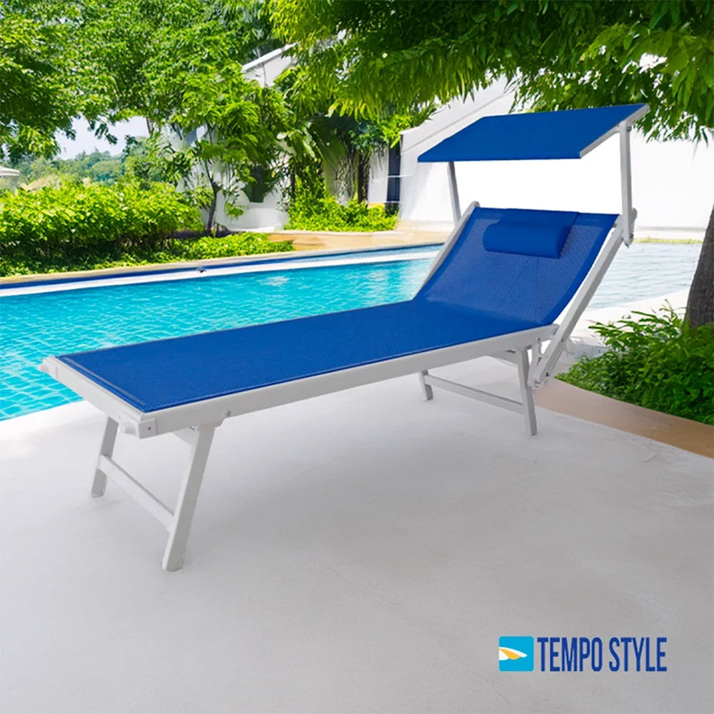 Tempo Style - Lettino Prendisole Blu con Parasole e telaio bianco