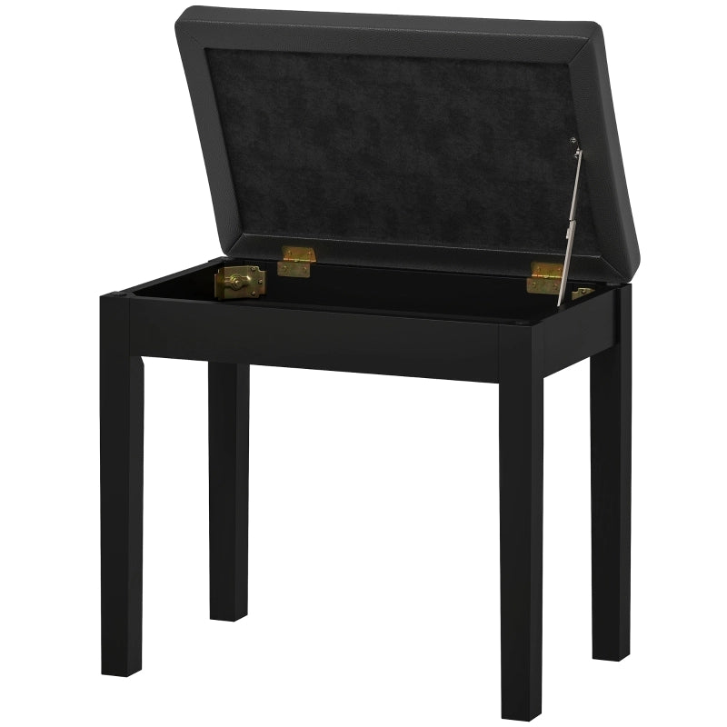 Panca per pianoforte con vano contenitore, seduta imbottita, gambe in legno, nero, 55 x 34 x 50 cm