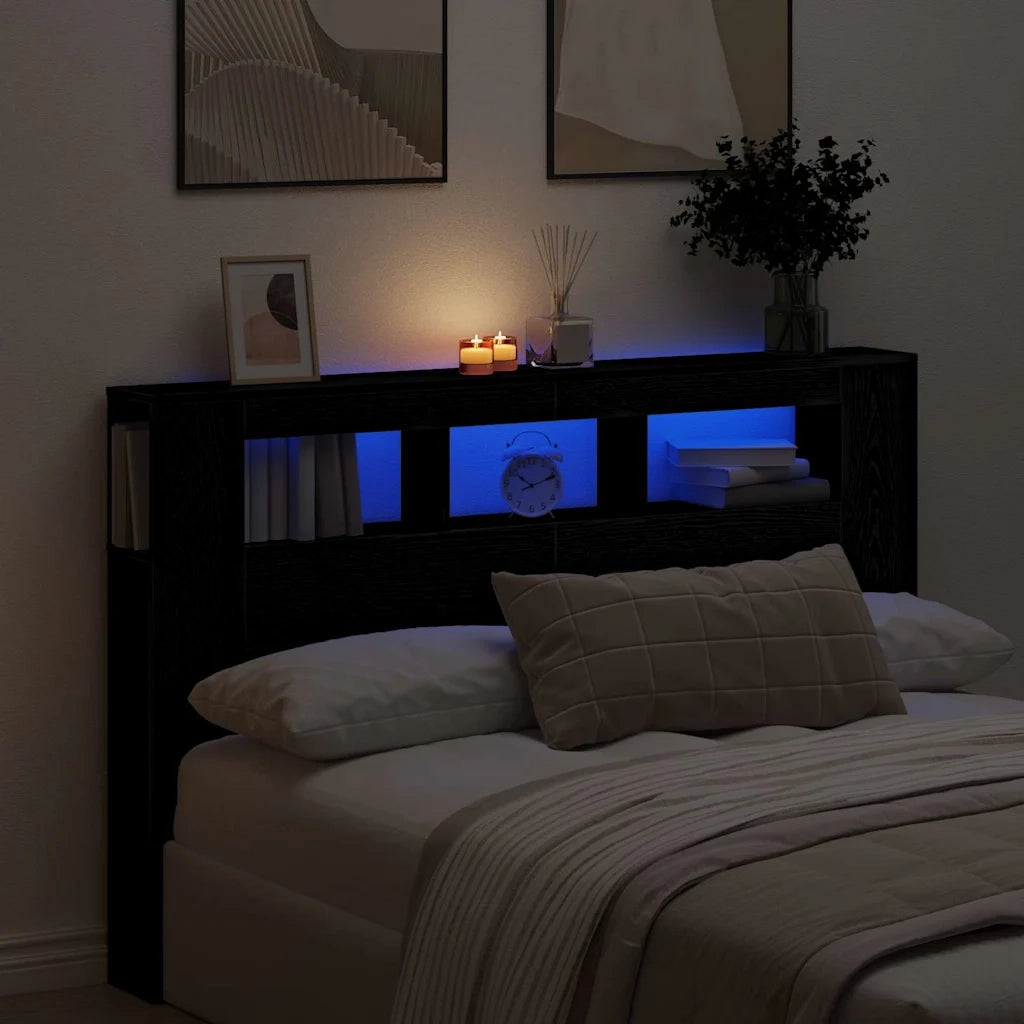 Testiera LED con strisce LED Rovere Nero 160 x 18,5 x 103,5 cm 862213
