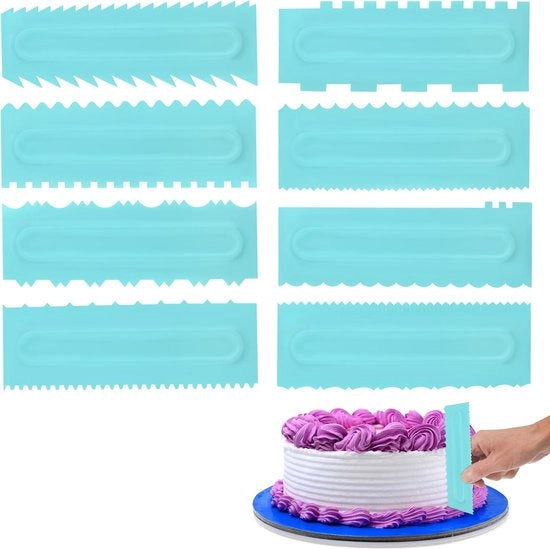 8 pezzi di schraper per torta in plastica, schraper per torte, accessori per la torta, schraper per torta in acrilico, decoratore per torta, schraper per torta con 16 motivi.