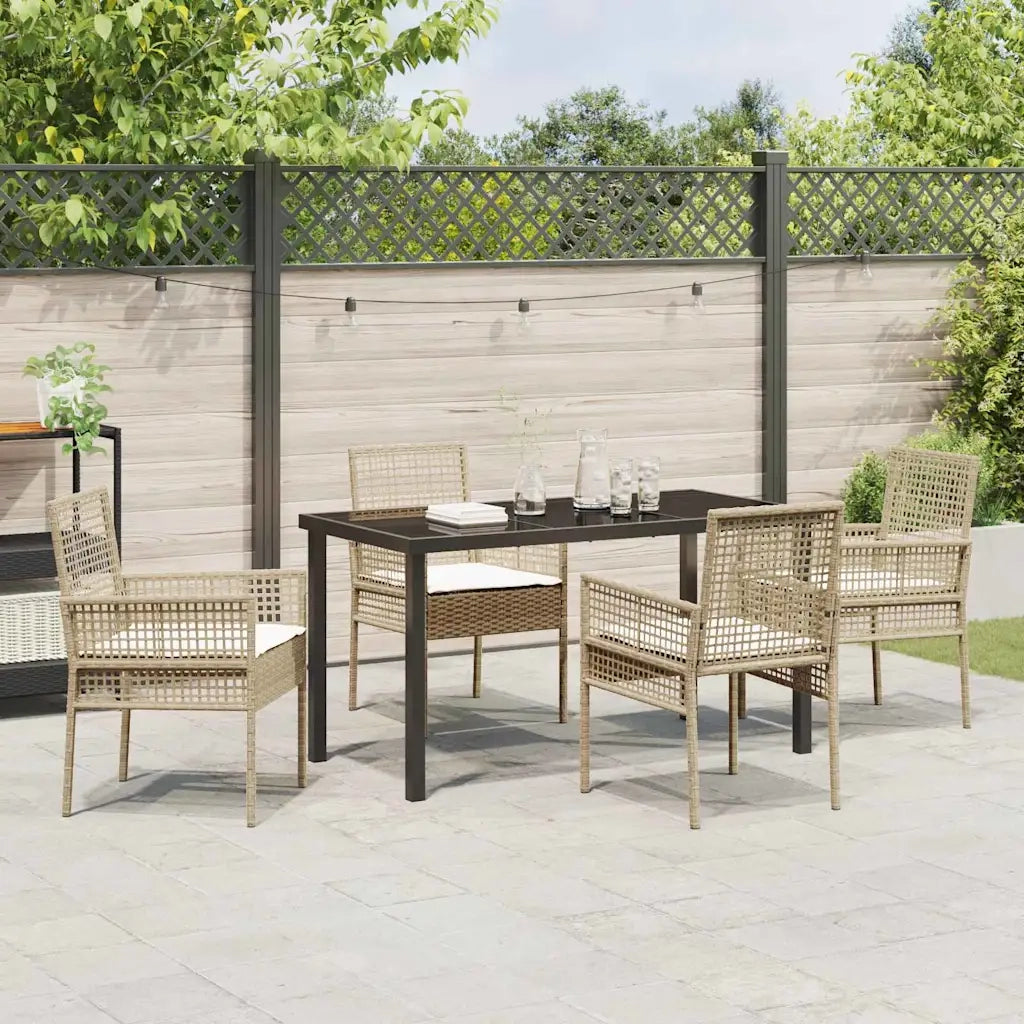 Set da Pranzo per Giardino con cuscino 5 pcs Beige polyrattan