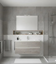 Mobile Bagno LOKI Già Montato 2 cassetti con piedini, lavabo e specchio Combi 100x45 cm
