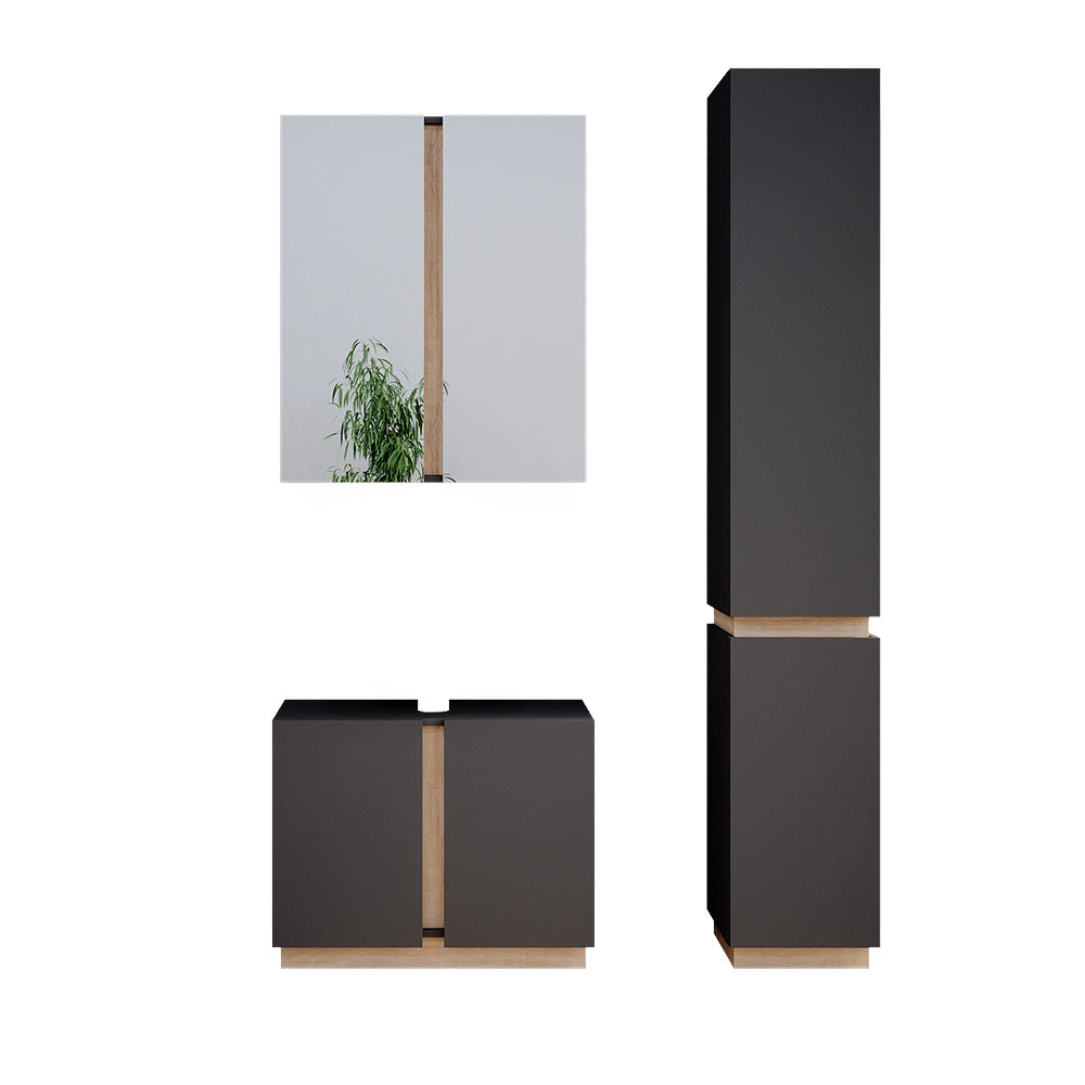 Vicco Set di mobili da bagno Antracite 3 parti, con colonna