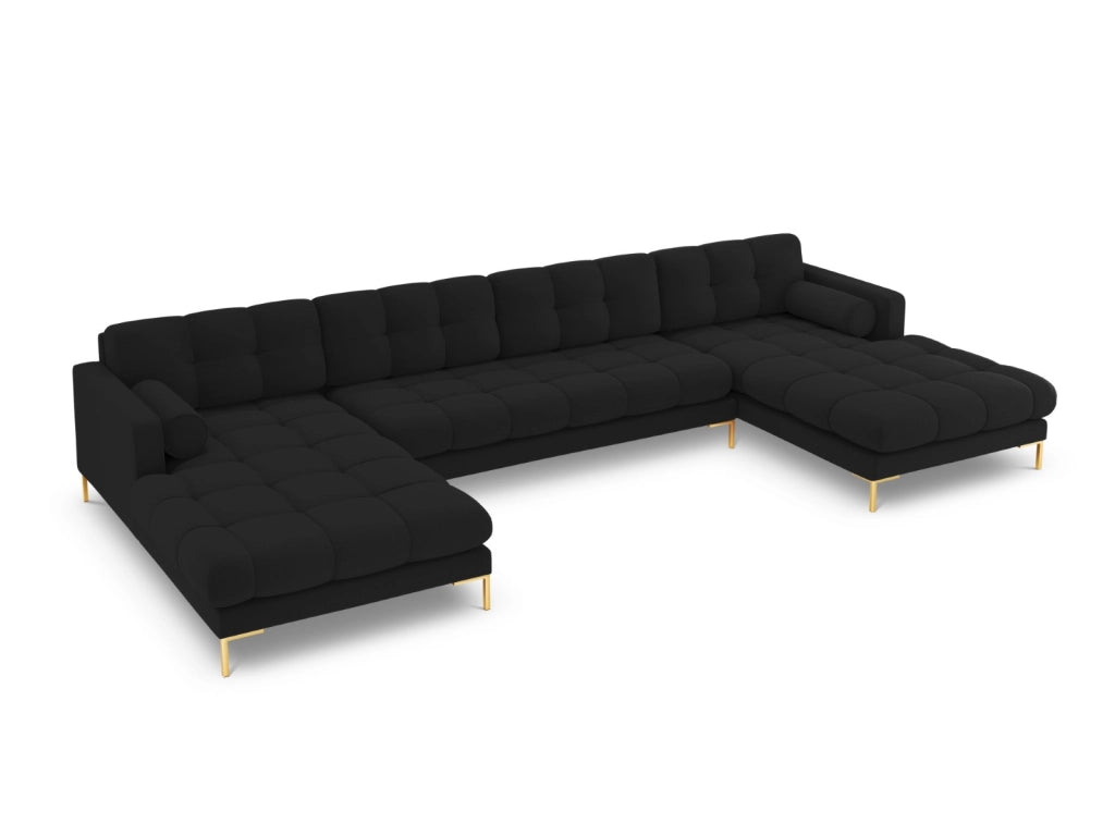 Cosmopolitan Design - Divano panoramico "Bali" 7 posti in tessuto strutturato nero 