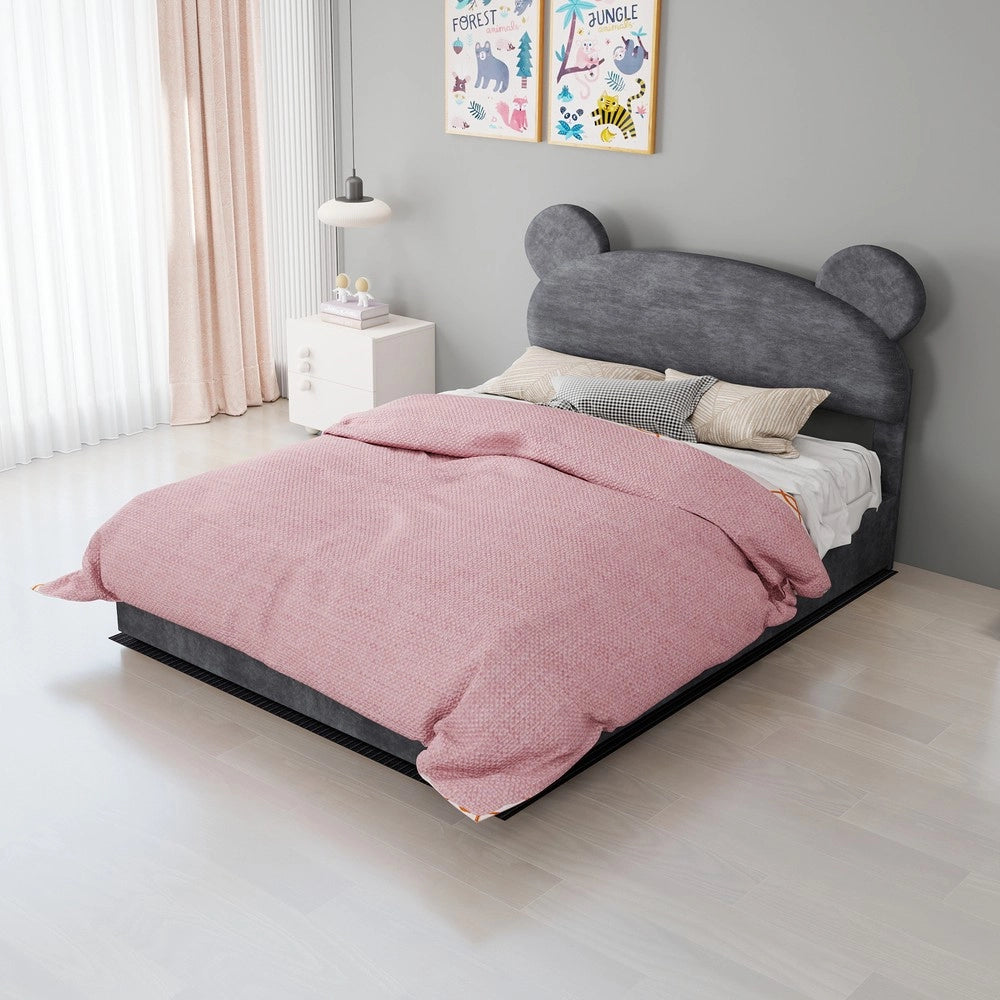 Letto Contenitore Imbottito per Bambini ¨C MINIMAL ¨C Velluto Grigio 140x200