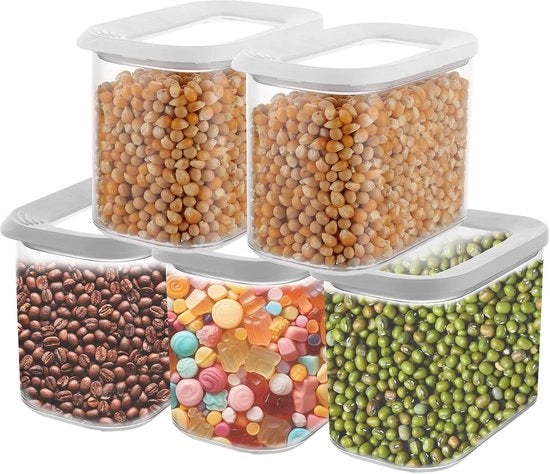 5 scat di contenitori di conservazione a coperchio - ermetici - contenitori di plastica rettangolari per alimenti - cucina - contenitori di conservazione a stack per tutti gli alimenti - 1000 ml (bianco)