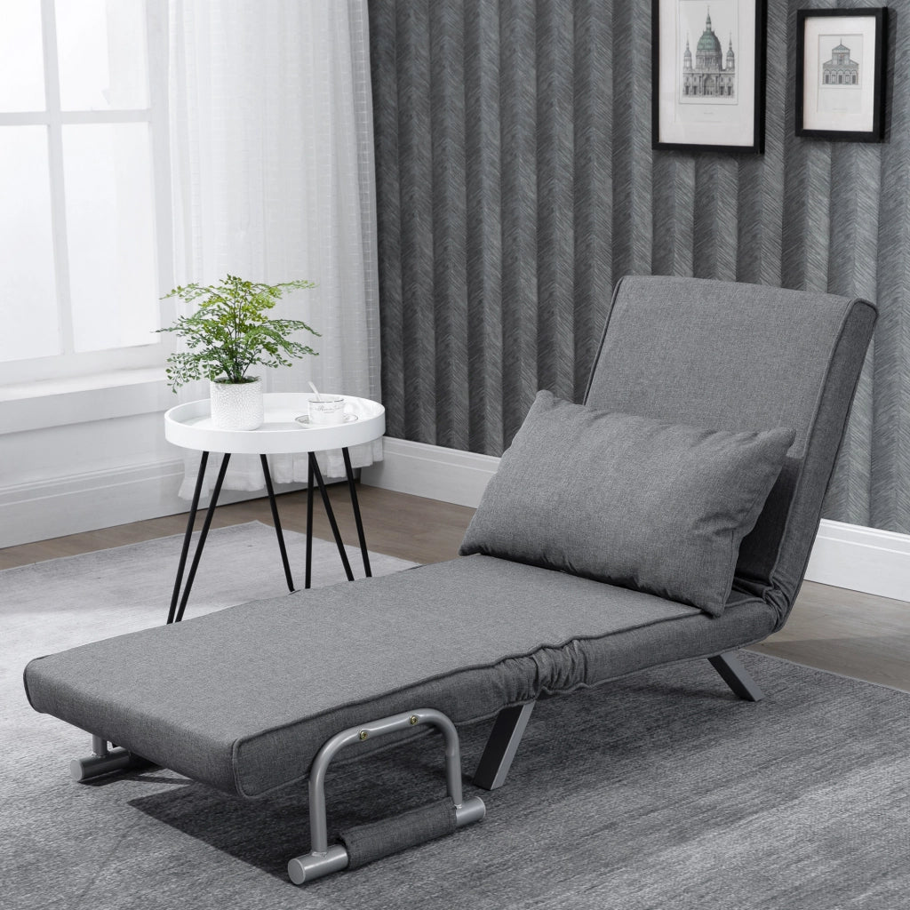 Poltrona Letto Singola con Schienale Regolabile ¨C zephmum ¨C Tessuto Grigio Chiaro