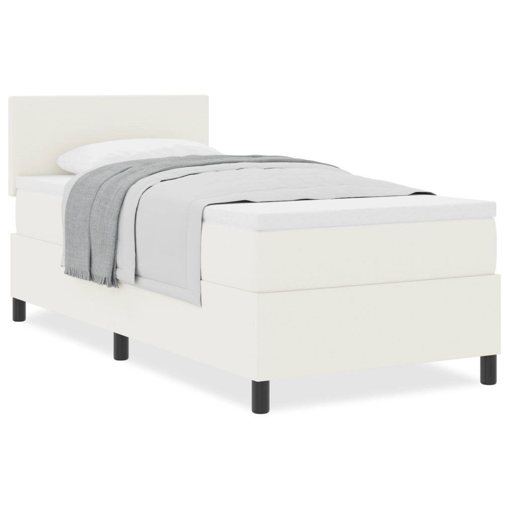 Letto Box Spring con Materasso Crema 100x200 cm Tessuto Corduroy