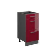 Mobiletto base per cucina R-Line Rosso lucido/Antracite 40 cm con cassetti, senza piano di lavoro Vicco