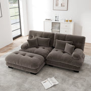 Canapé modulaire in chenille con cuscini lombari e pouf, seduta profonda e braccioli morbidi marrone 220 × 145 × 81 cm