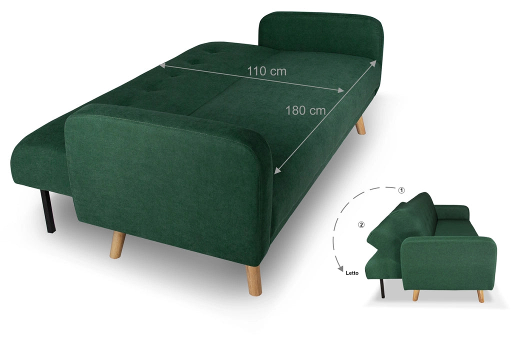 Divano letto clic clac in tessuto vellutato verde abete, divano 3 posti - Henry - DL-HE38FBC