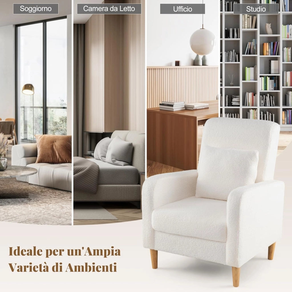 Poltrona Soggiorno, Sofa Imbottita Ergonomica con Cuscino Lombare, Sedia da Salotto Imbottita, Gambe in Legno di Gomma, per Soggiorno e Camera da Letto Ufficio