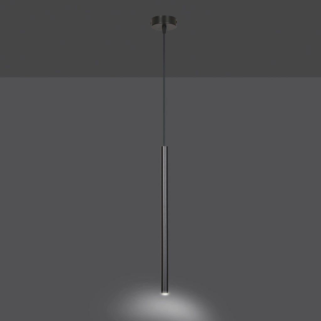 Lampadario 1 Luce Moderno Shu Acciaio Nero E Paralume A Cilindro Sottile