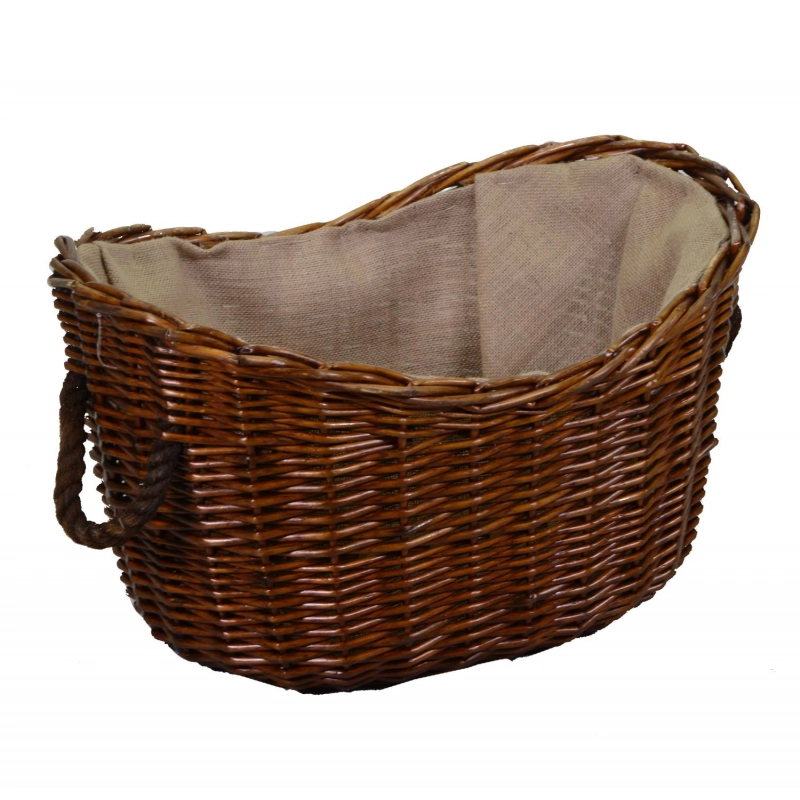 Cesta vimini fodera juta con manici corda marrone ovale cm 59x43h28/36