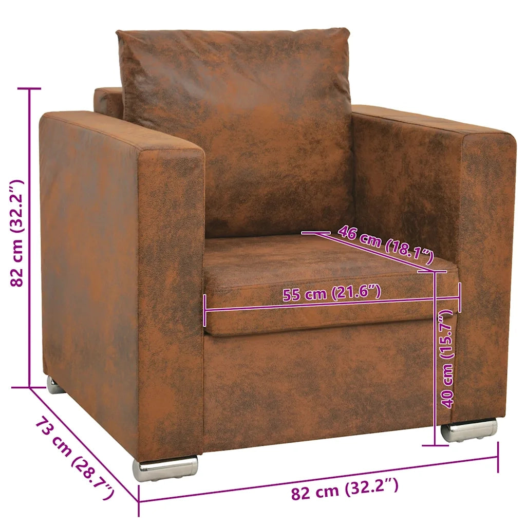 Poltrona Marrone 82x73x82 cm Similpelle Scamosciata 244701