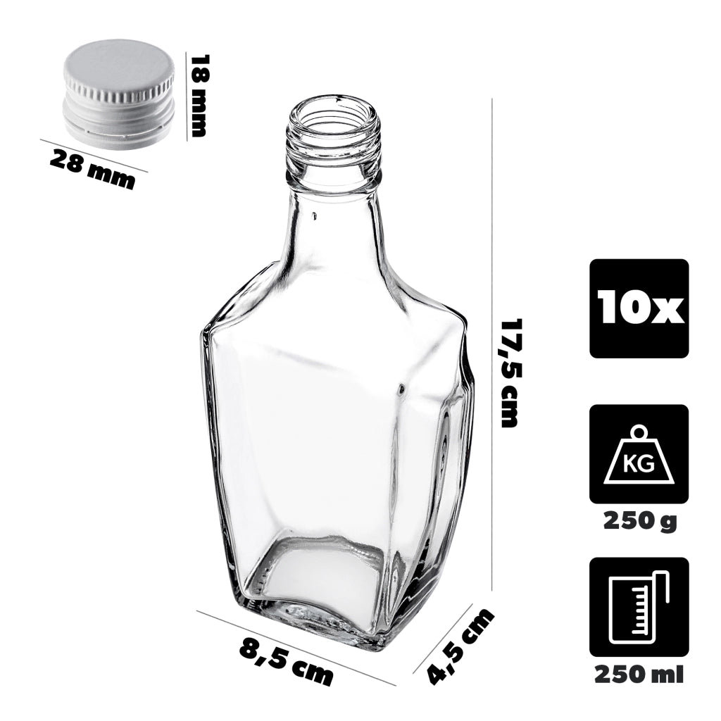 KADAX Bottiglia in Vetro per Tintura 250ml Con Tappo Bianco 10pz.